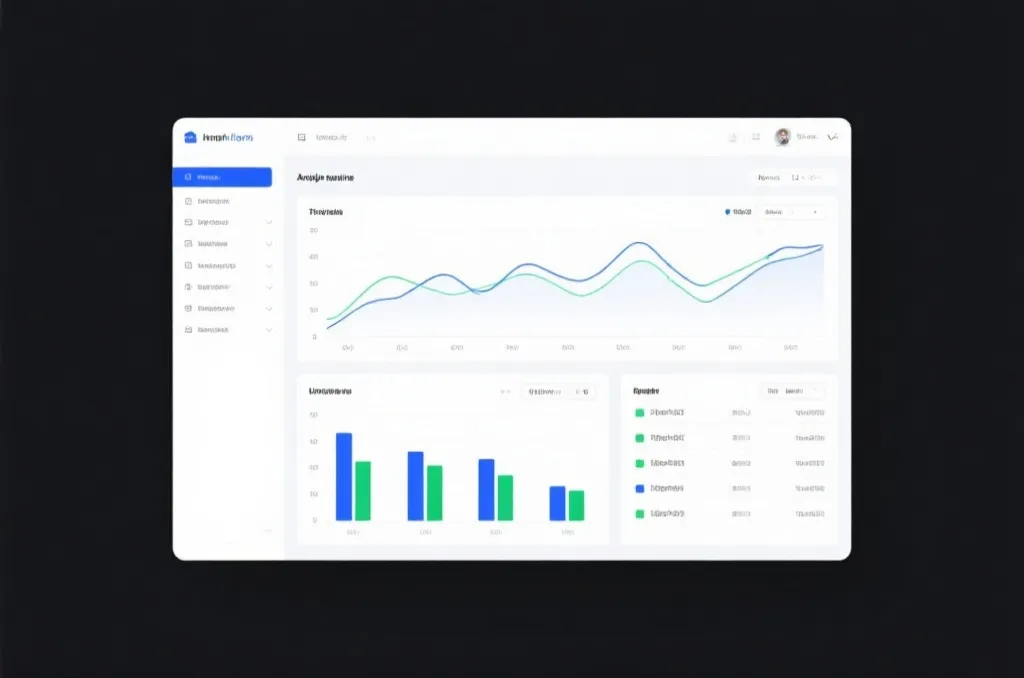A clean and modern spreadsheet interface showing data analysis, featuring line charts and bar graphs in blue and green tones, no text, neutral editorial style